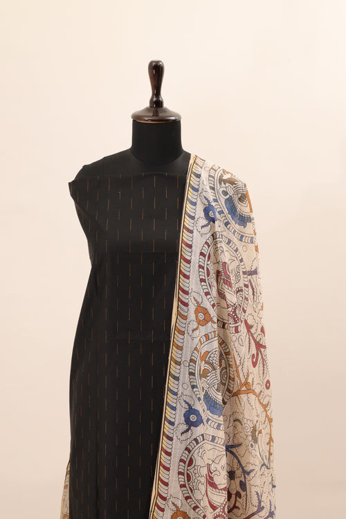 (3 Piece Set)Black with Printed Dupatta  Unstitched Salwar Suit - #NC140