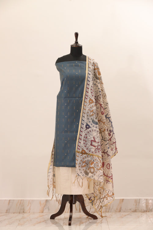 (3 Piece Set)Blue with Printed Dupatta  Unstitched Salwar Suit - #NC141