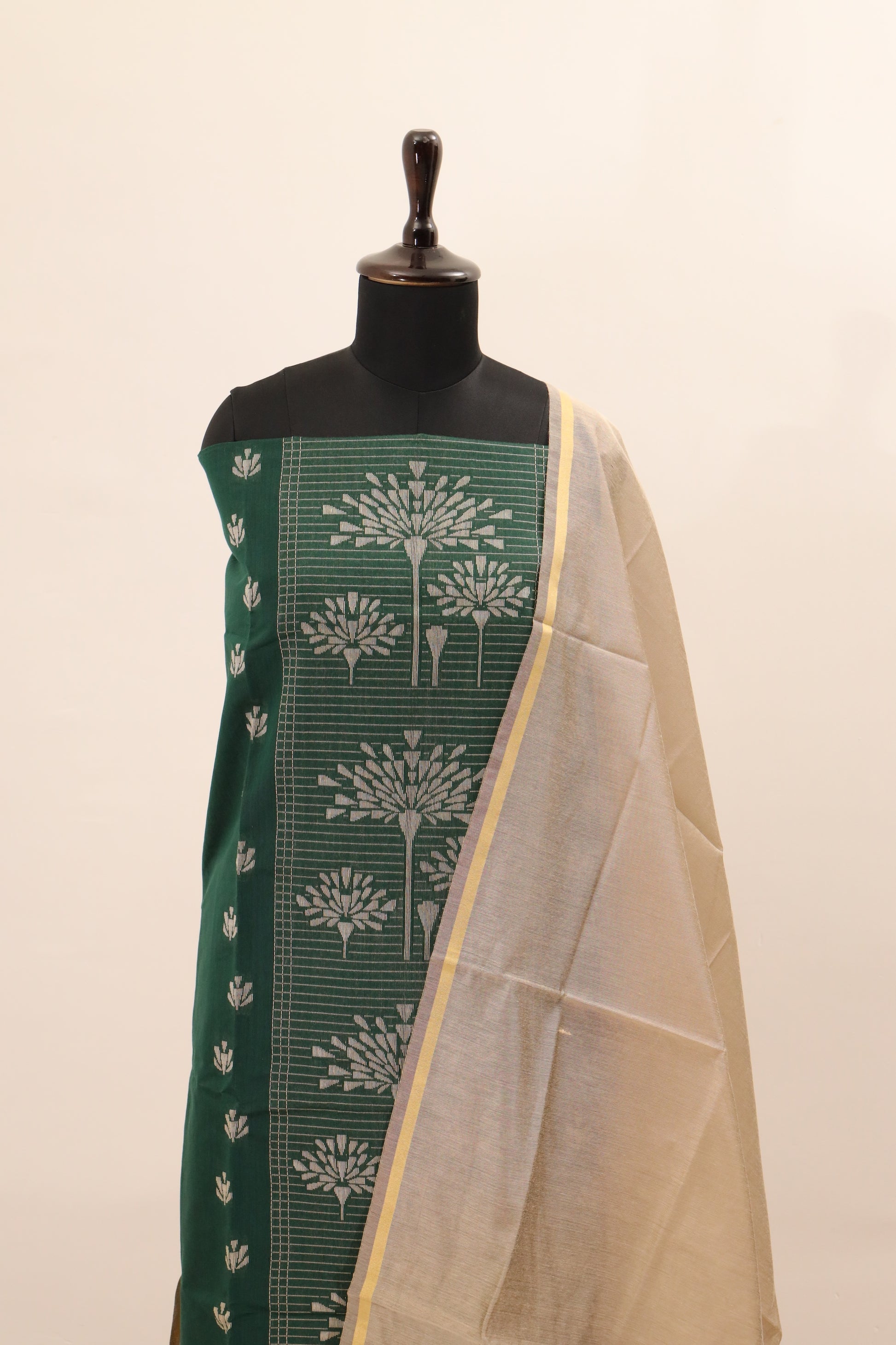 Green with Cream Dupatta Unstitched Salwar Suit - #NC143