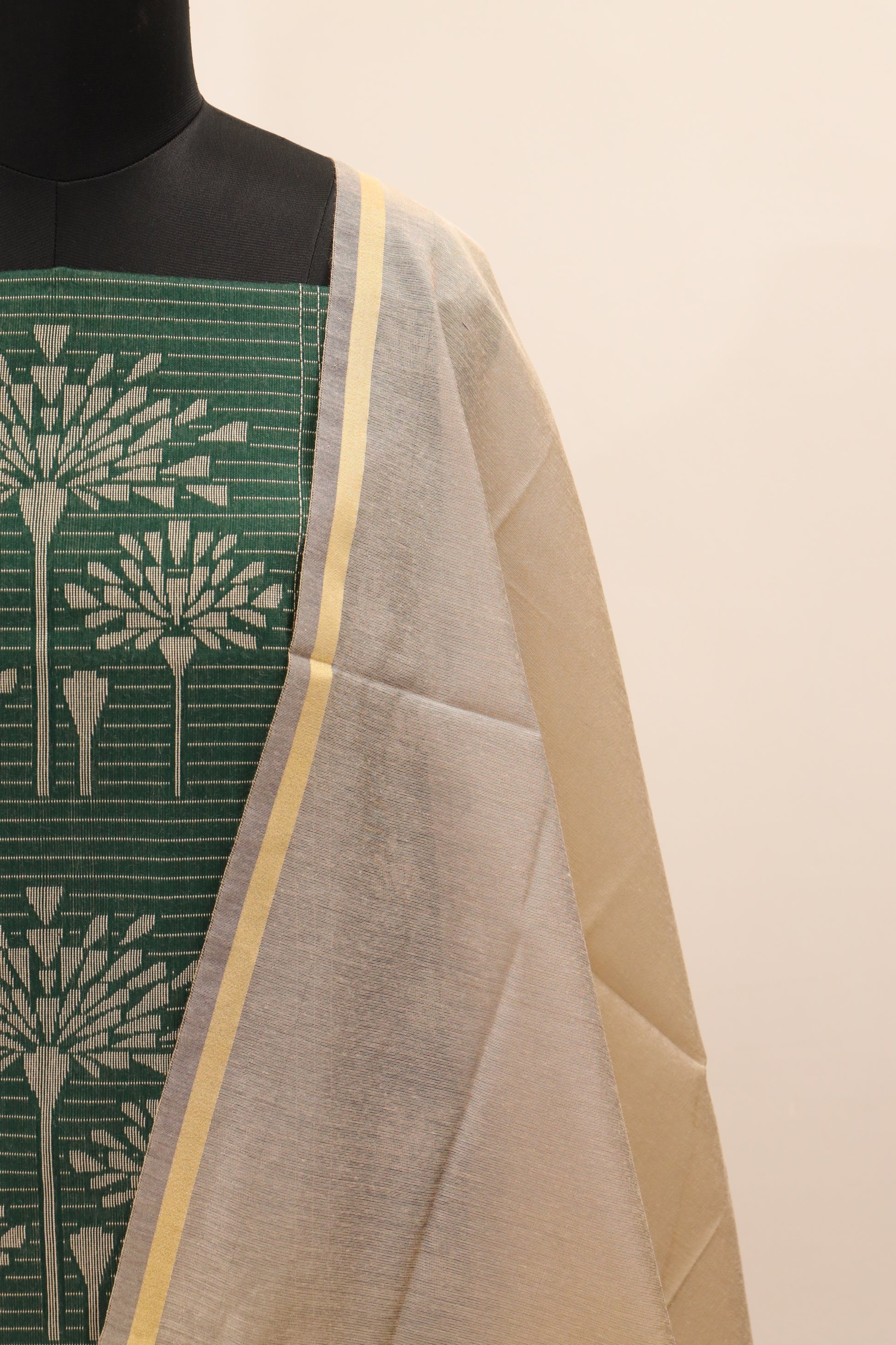 Green with Cream Dupatta Unstitched Salwar Suit - #NC143