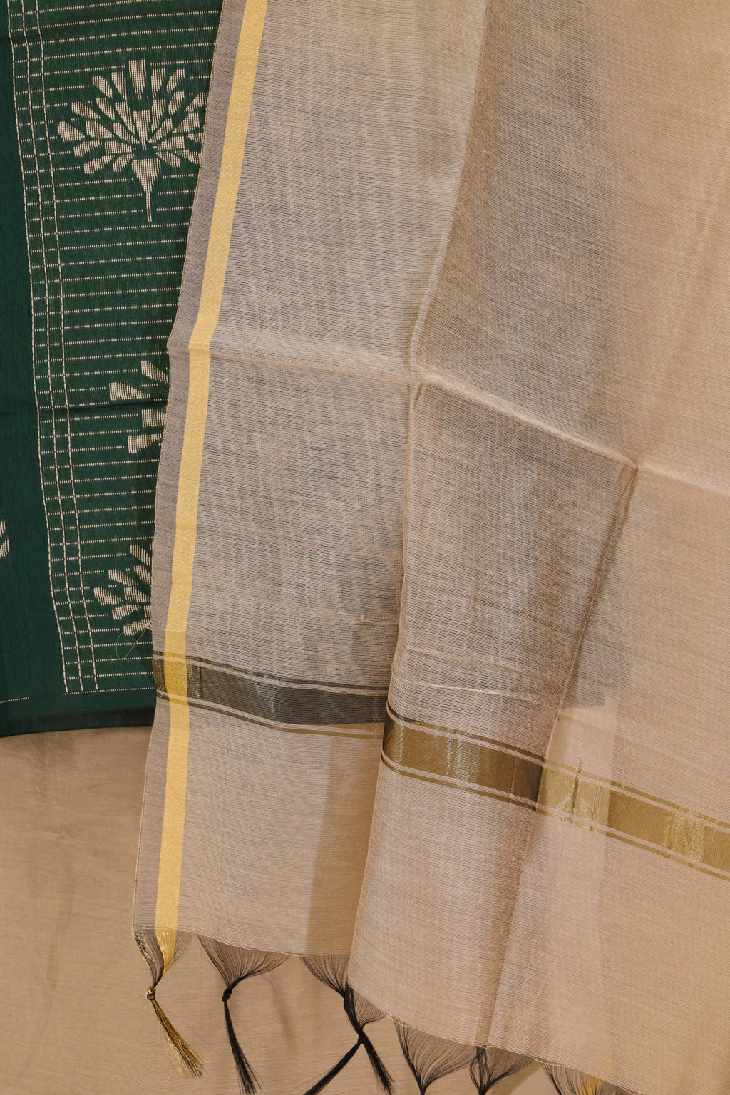 Green with Cream Dupatta Unstitched Salwar Suit - #NC143