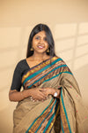 Brown Chettinad Cotton Saree with Green Border - #NS001