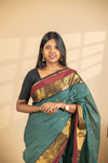 Ramar Green Chettinad Cotton Saree with Maroon Border - #NS009