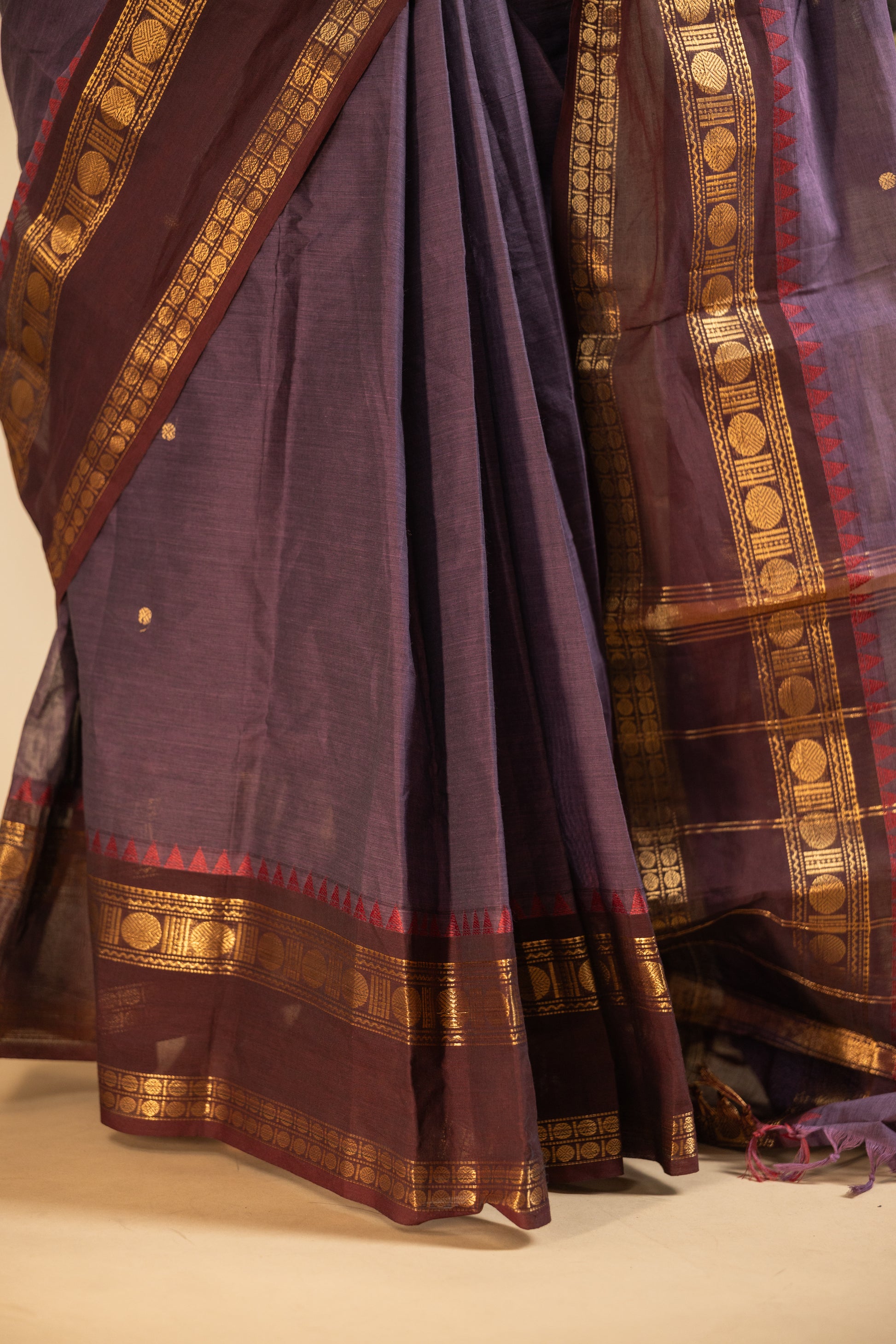Dark Purple Chettinad Cotton Brown Border - #NS013