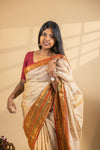 Off white Chettinad Cotton Saree with Maroon Border - #NS005