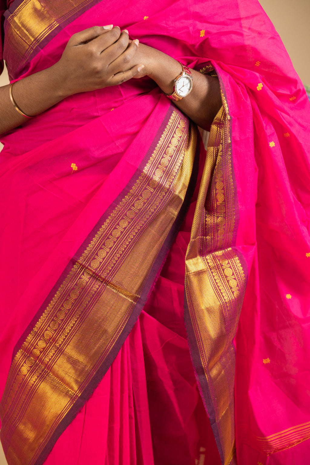 Pink Chettinad Cotton Saree with Maroon Border - #NS007