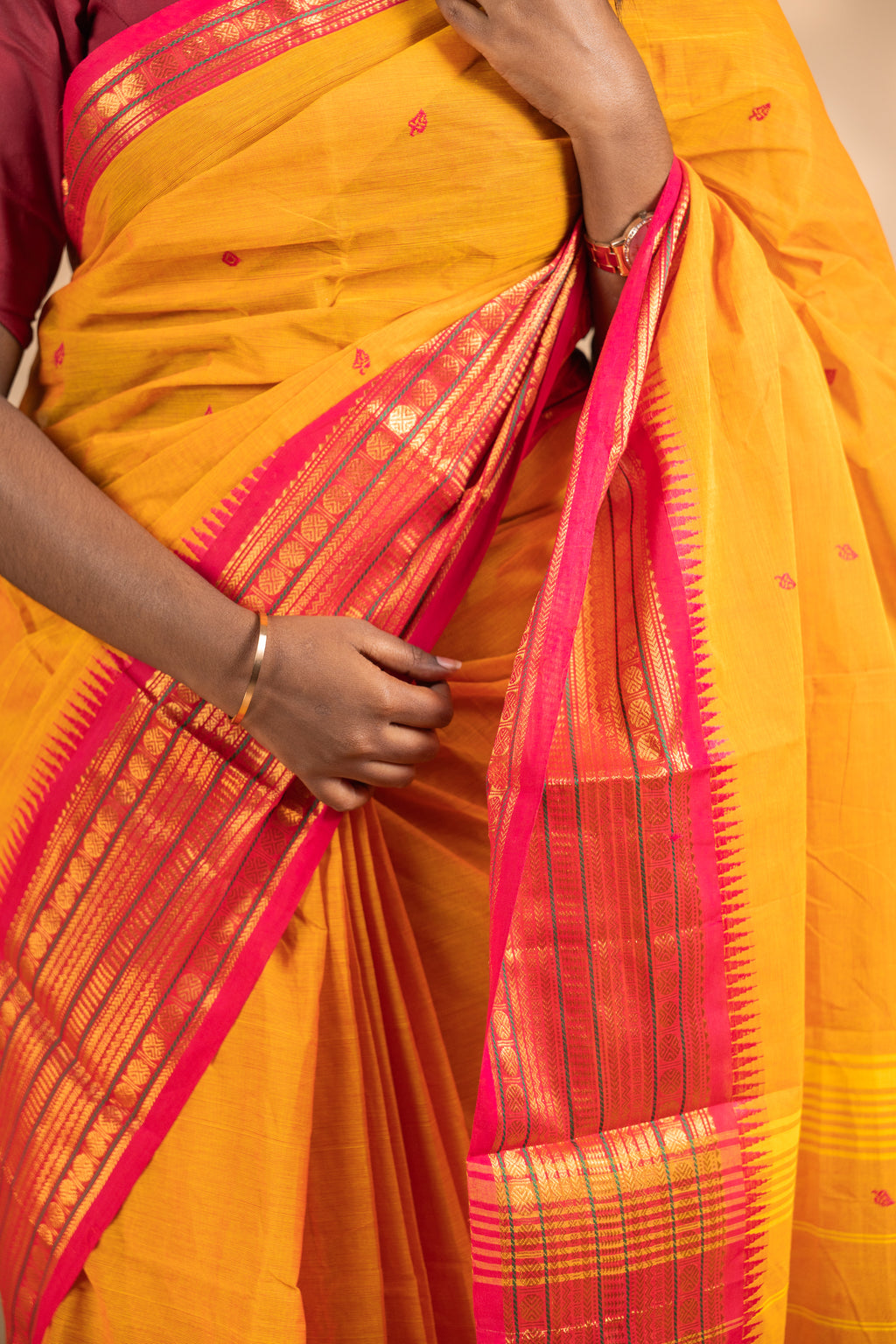 Yellow Chettinad Cotton Red Border - #NS014