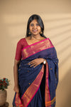 Blue Chettinad Cotton Saree with Pink Border - #NS012