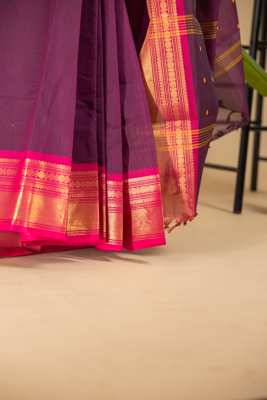 Maroon Chettinad Cotton Saree with Pink Border - #NS002
