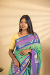 Light Green Chettinad Cotton Saree with Blue Border - #NS004