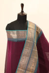 Dark Purple with blue and golden border Chettinad Cotton Unstitched Salwar Suit - #NC073