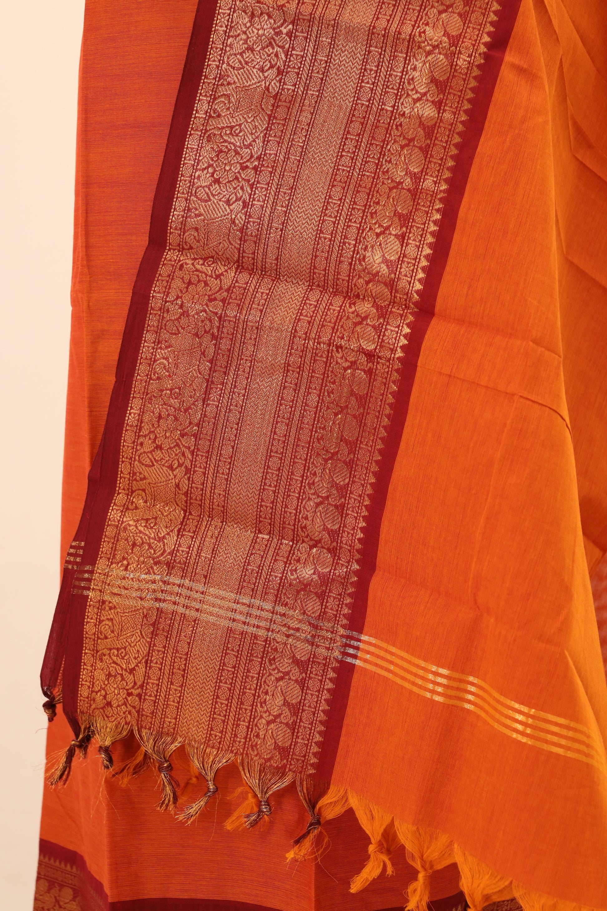 Orange with red Border Chettinad Cotton Unstitched Salwar Suit - #NC078