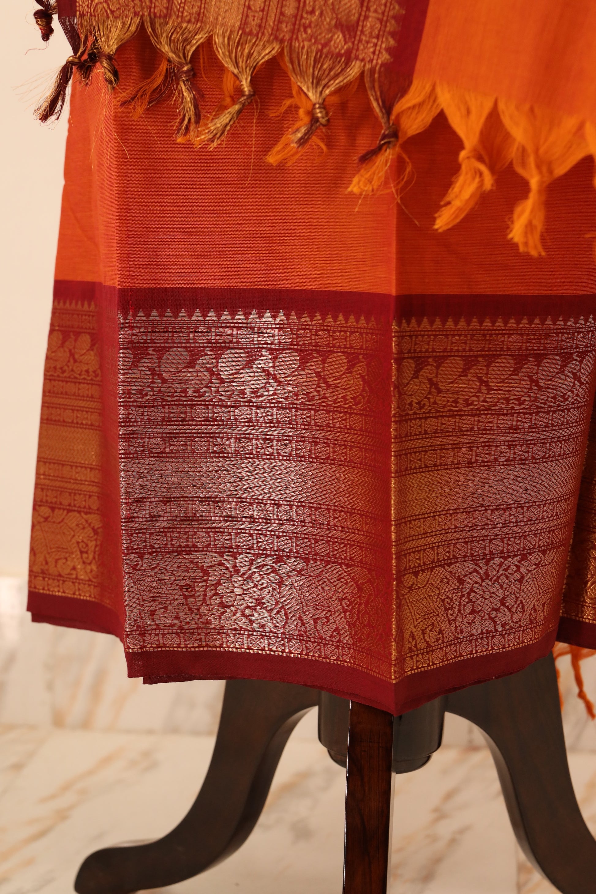 Orange with red Border Chettinad Cotton Unstitched Salwar Suit - #NC078