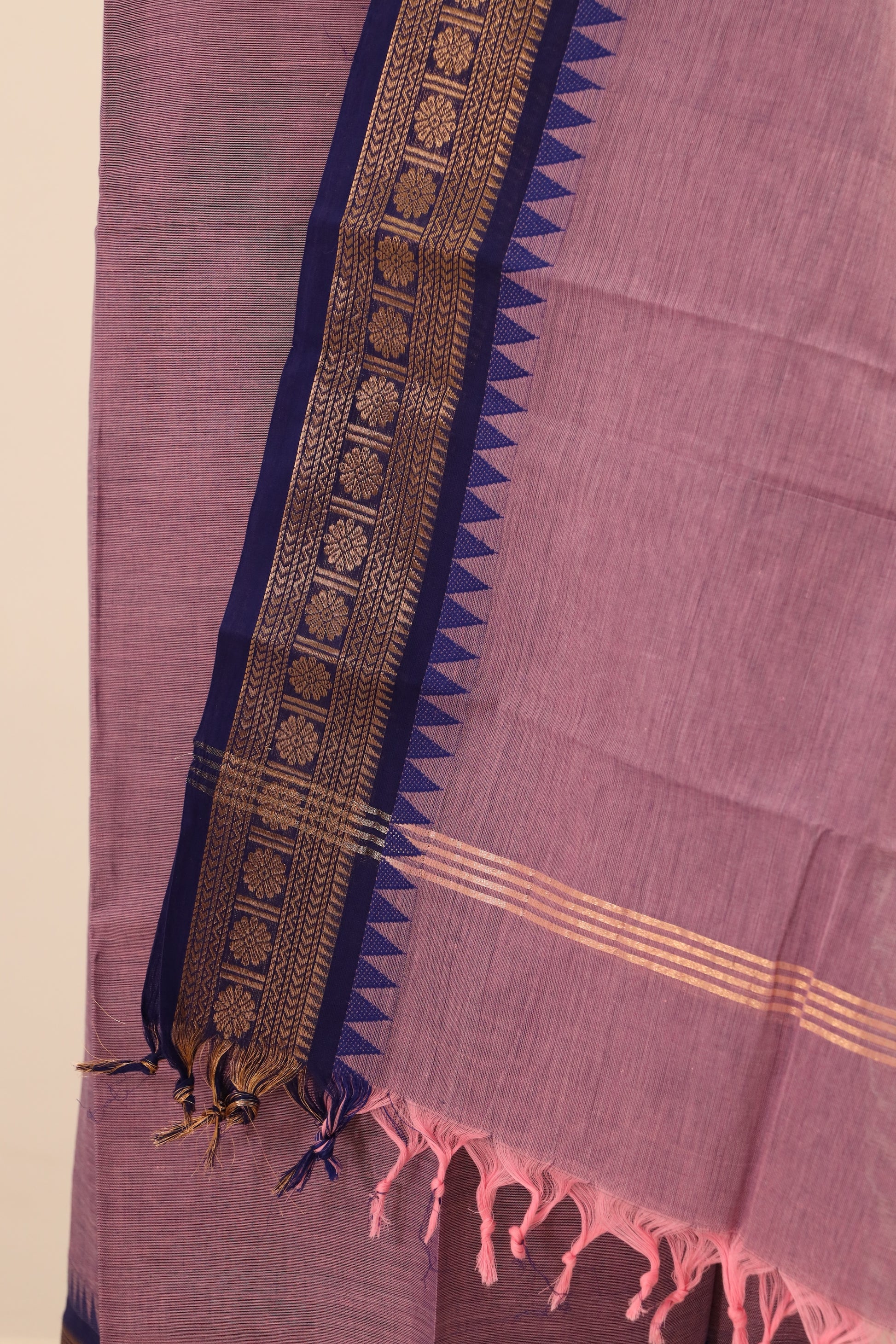 Purple with Blue & Gold Border Chettinad Cotton Unstitched Salwar Suit - #NC080