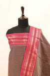 Brown with Pink Border Chettinad Cotton Unstitched Salwar Suit - #NC066