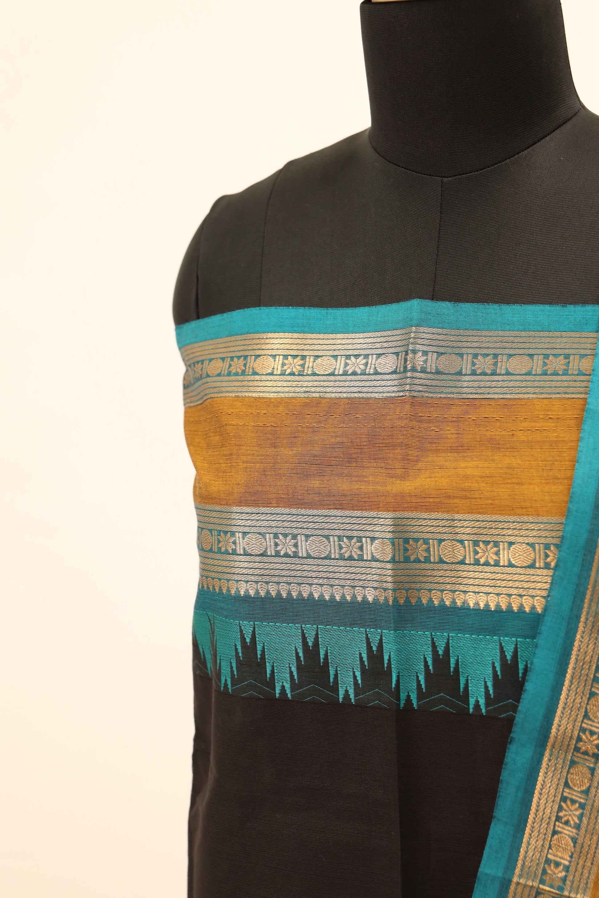 Black with colorful Border Chettinad Cotton Unstitched Salwar Suit - #NC068