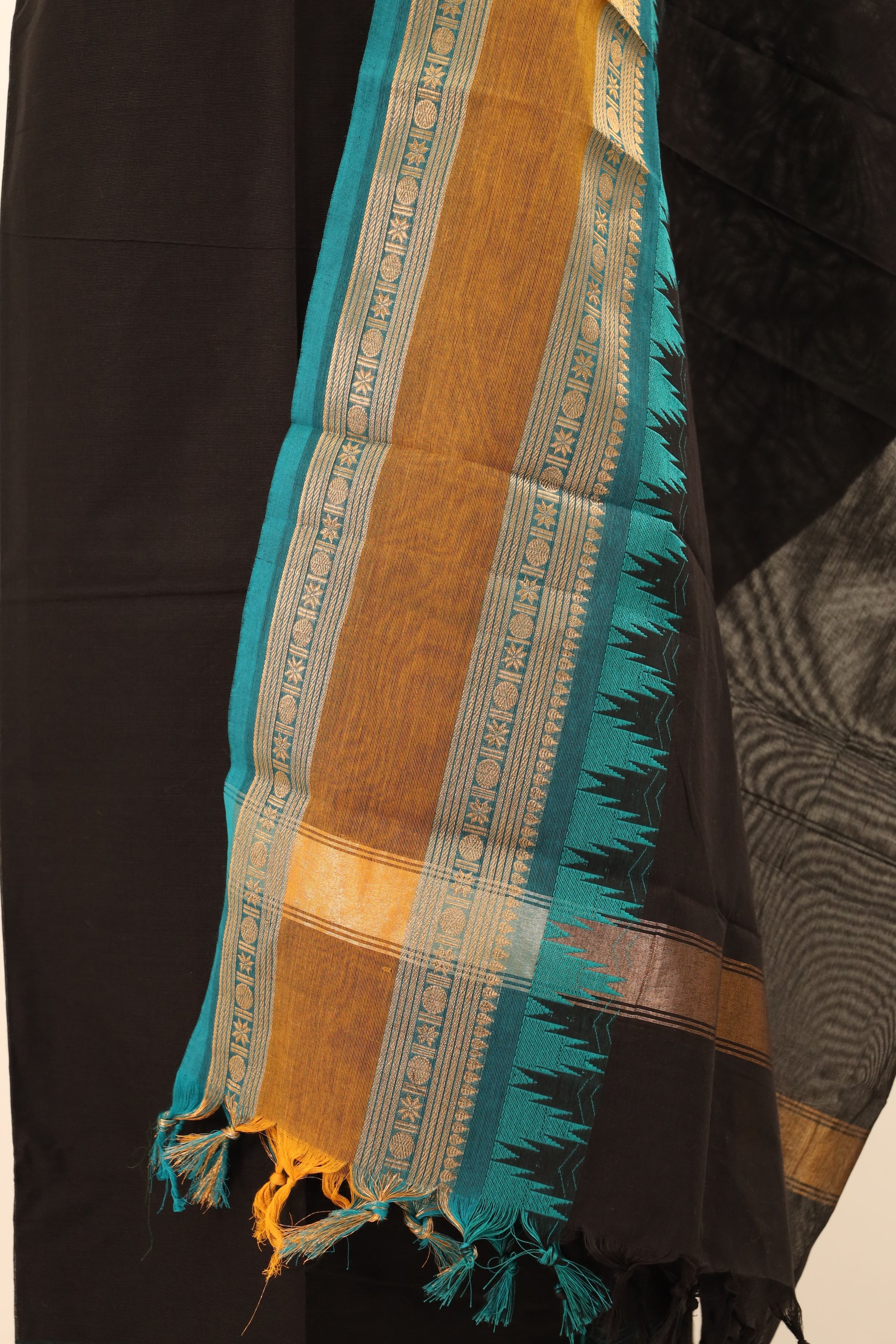 Black with colorful Border Chettinad Cotton Unstitched Salwar Suit - #NC068