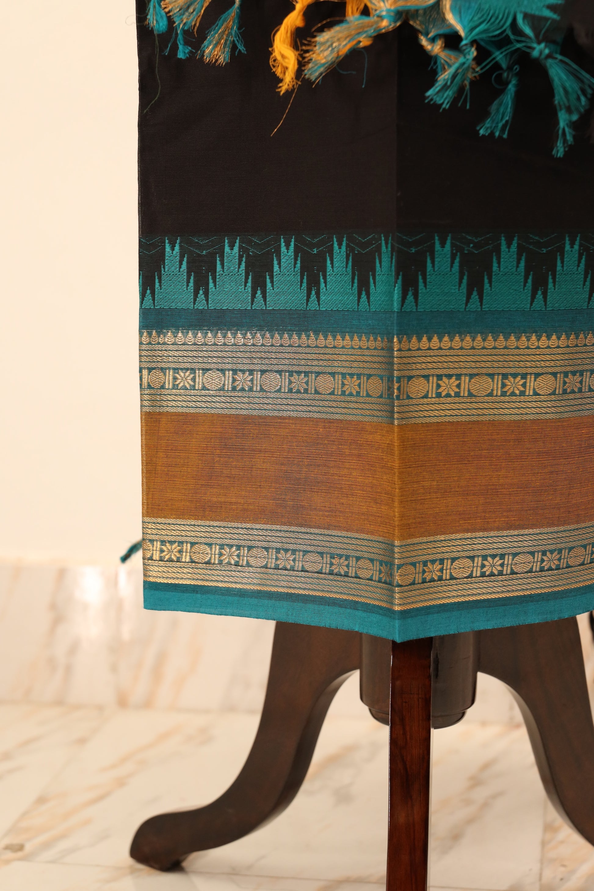 Black with colorful Border Chettinad Cotton Unstitched Salwar Suit - #NC068