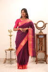 Purple Saree with Pink Border Chettinad Cotton Saree -#NSO22