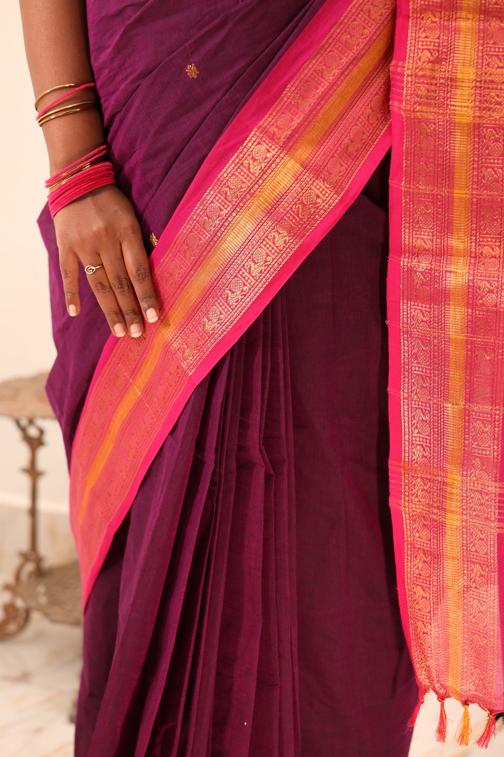 Purple Saree with Pink Border Chettinad Cotton Saree -#NSO22