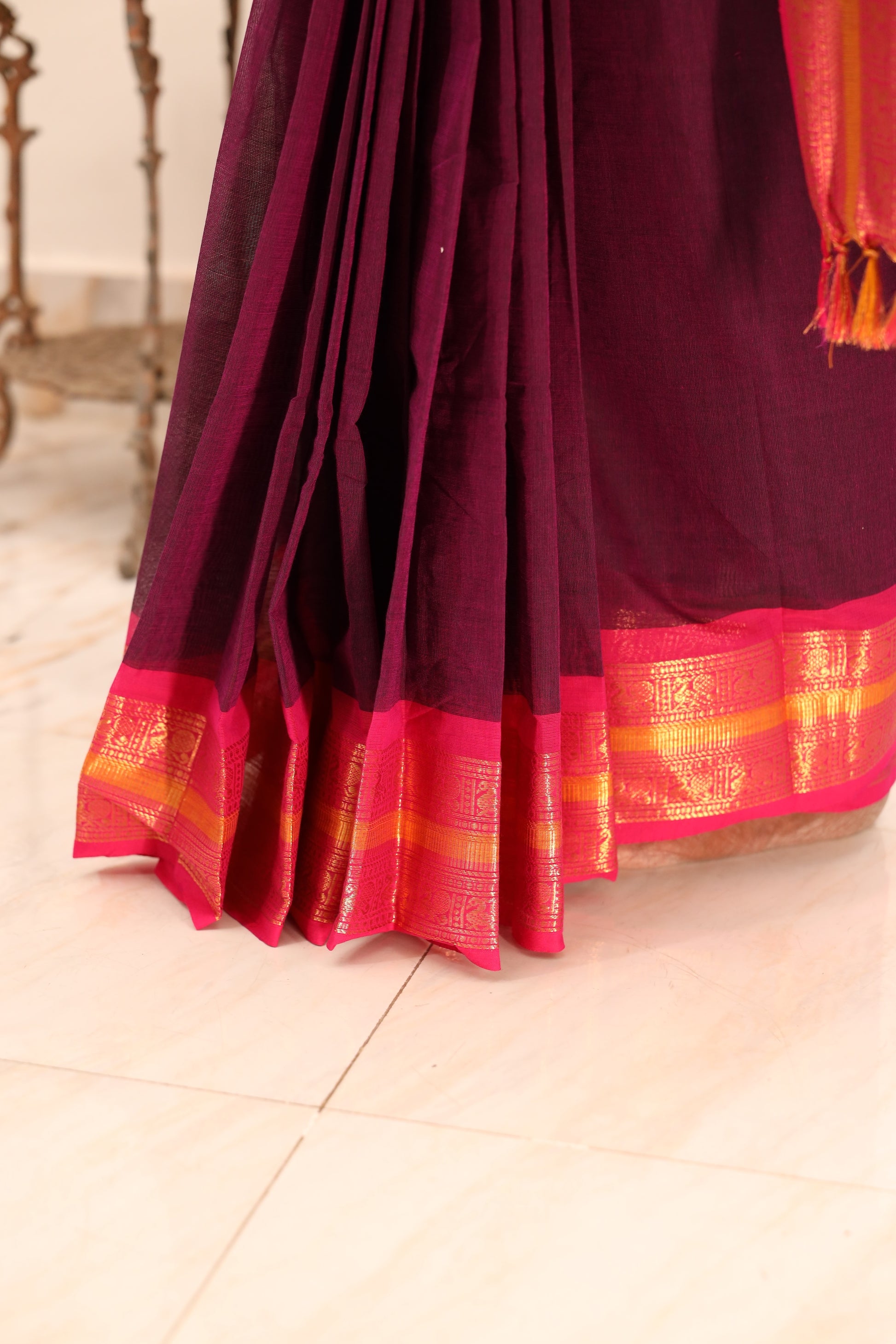 Purple Saree with Pink Border Chettinad Cotton Saree -#NSO22