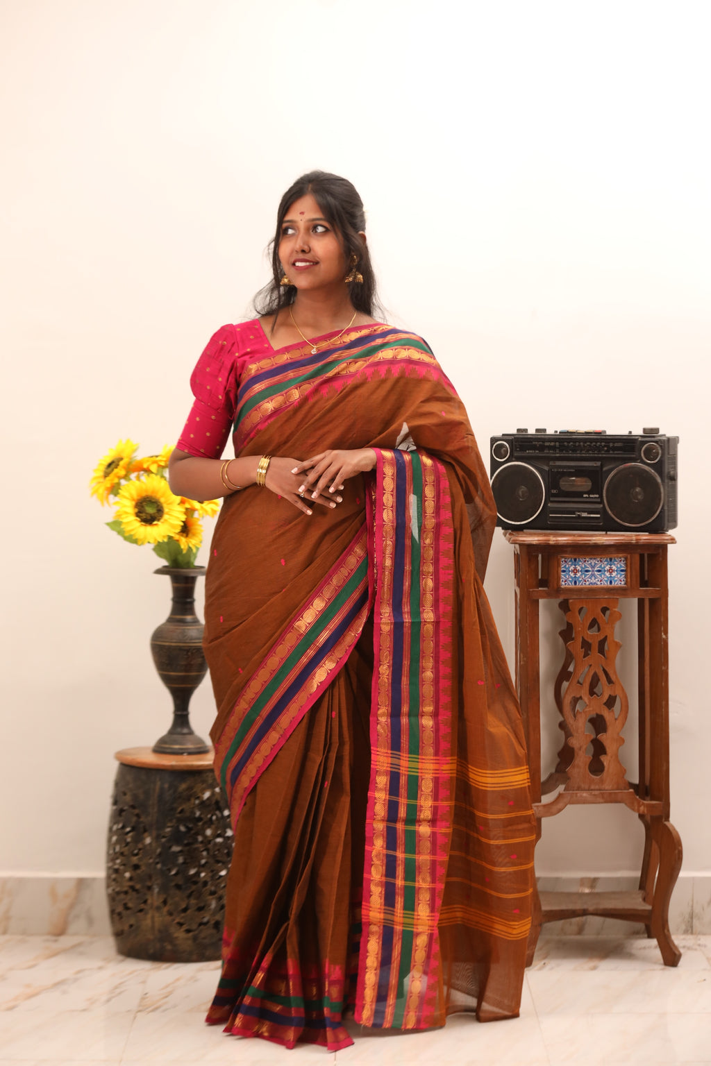 Mustard with Multi color Border Chettinad Cotton Saree -#NS021