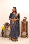 Blue Chettinad Cotton Saree with Black& Golden Border -#NS016