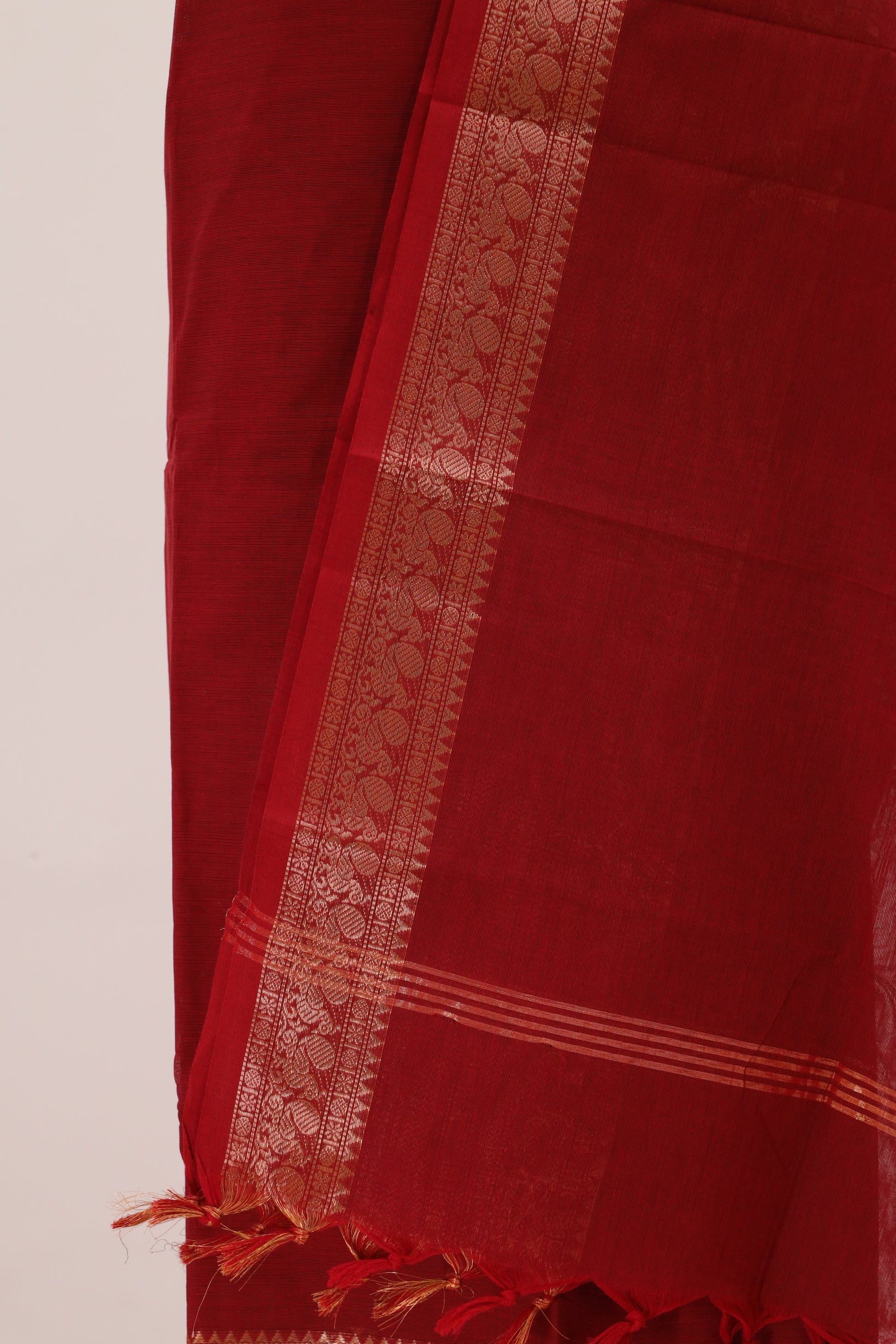 Red with Golden Border Chettinad Cotton Unstitched Salwar Suit - #NC085