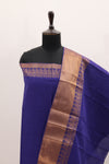 Blue with Golden Border Chettinad Cotton Unstitched Salwar Suit - #NC086
