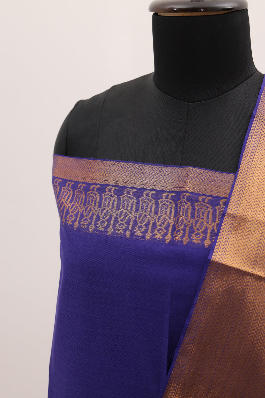 Blue with Golden Border Chettinad Cotton Unstitched Salwar Suit - #NC086