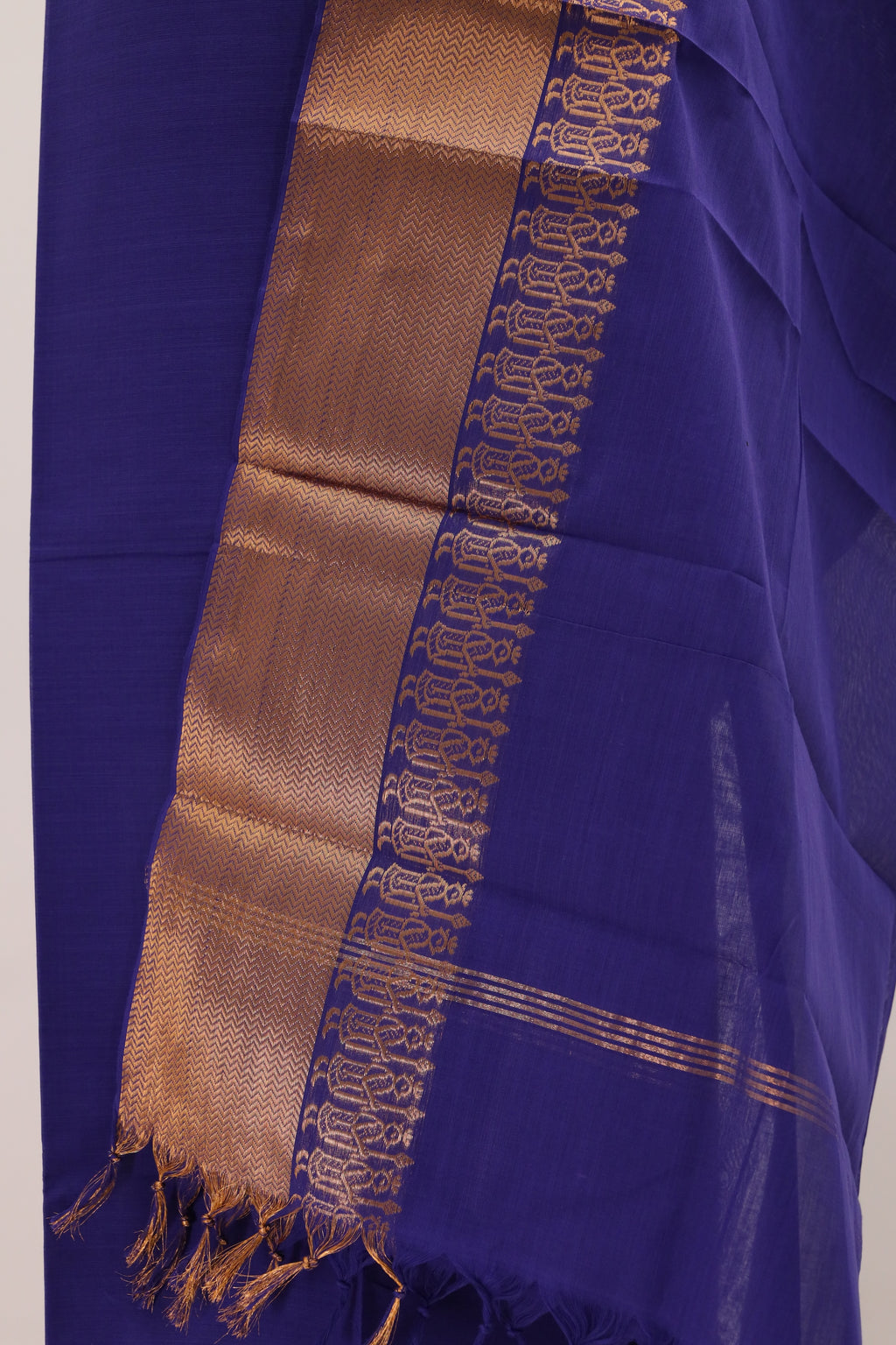 Blue with Golden Border Chettinad Cotton Unstitched Salwar Suit - #NC086