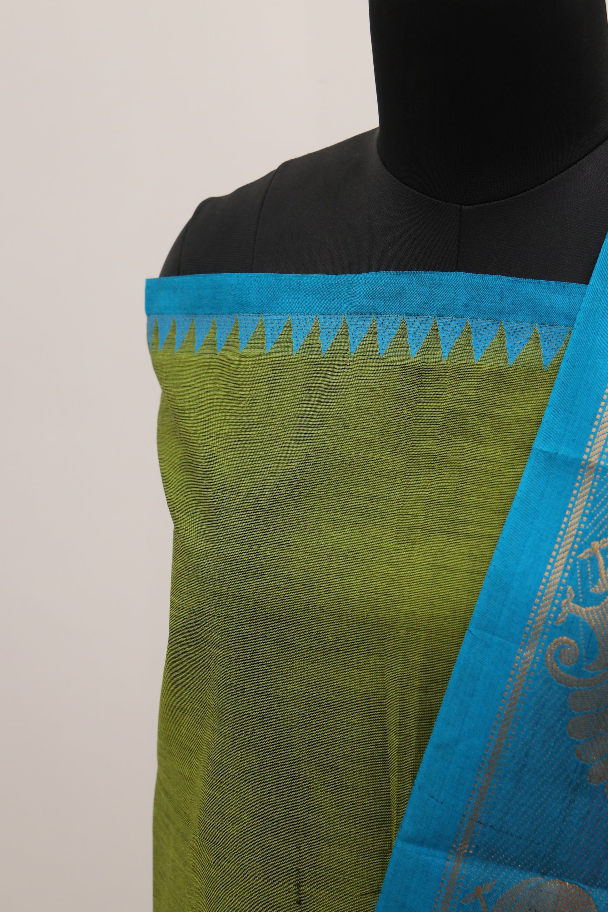 Ilai Green with Skyblue Border Chettinad Cotton Unstitched Salwar Suit - #NC088