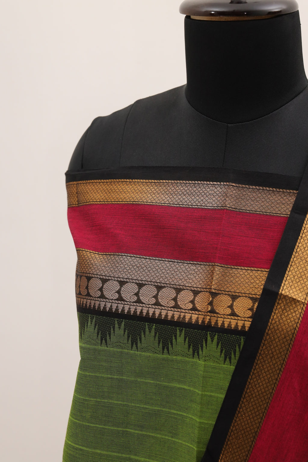 Green with Multi color Border Chettinad Cotton Unstitched Salwar Suit - #NC089