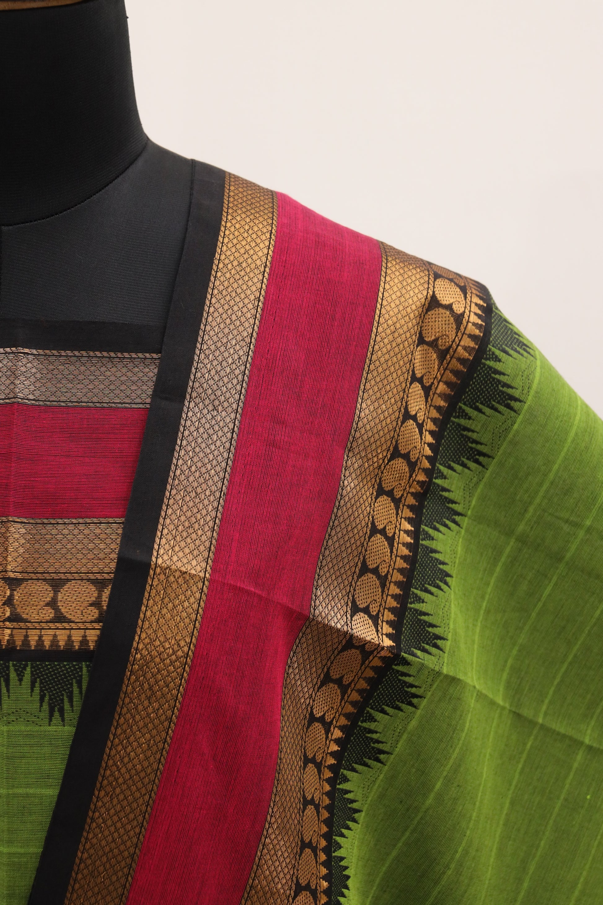 Green with Multi color Border Chettinad Cotton Unstitched Salwar Suit - #NC089