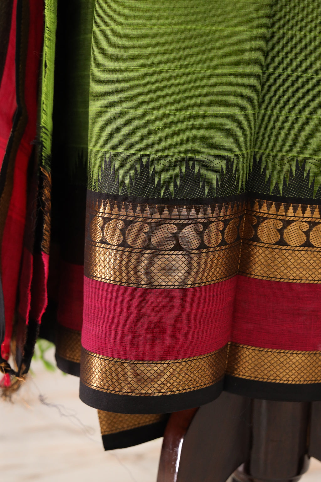 Green with Multi color Border Chettinad Cotton Unstitched Salwar Suit - #NC089