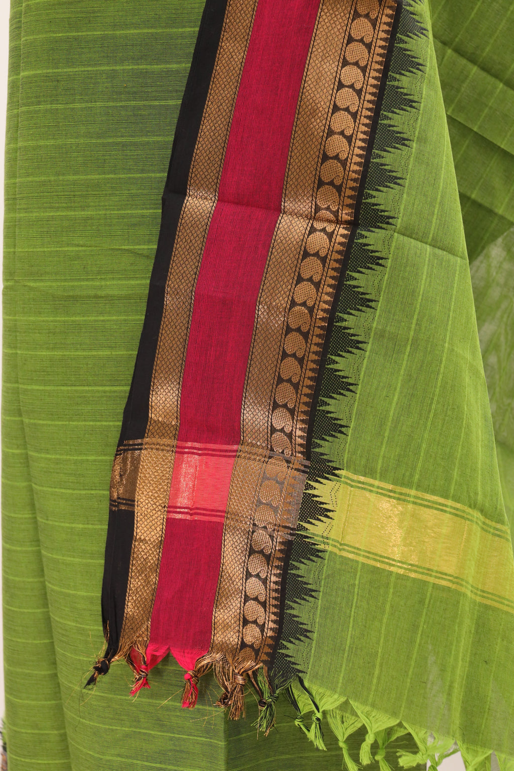 Green with Multi color Border Chettinad Cotton Unstitched Salwar Suit - #NC089