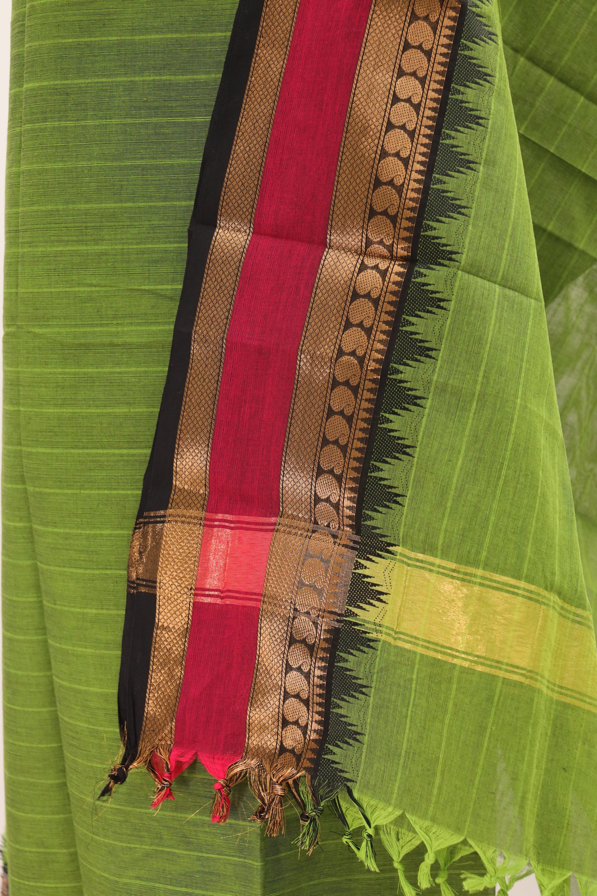 Green with Multi color Border Chettinad Cotton Unstitched Salwar Suit - #NC089