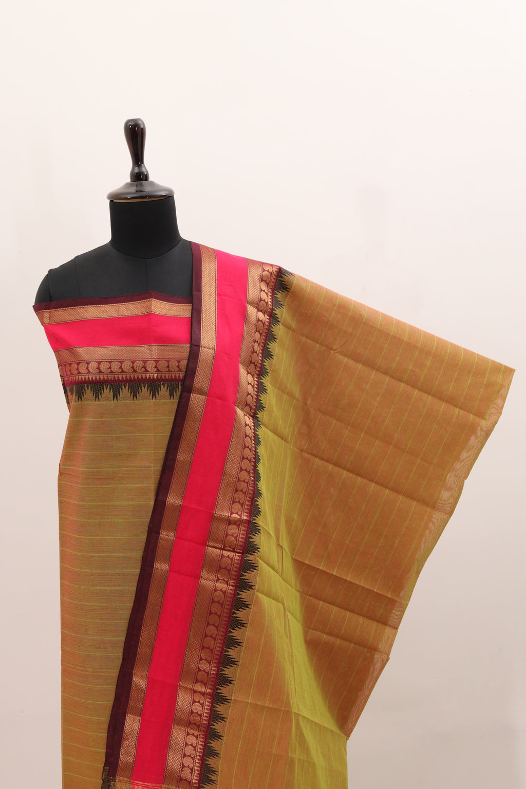 Fenugreek Green with Multi color Border Chettinad Cotton Unstitched Salwar Suit - #NC090