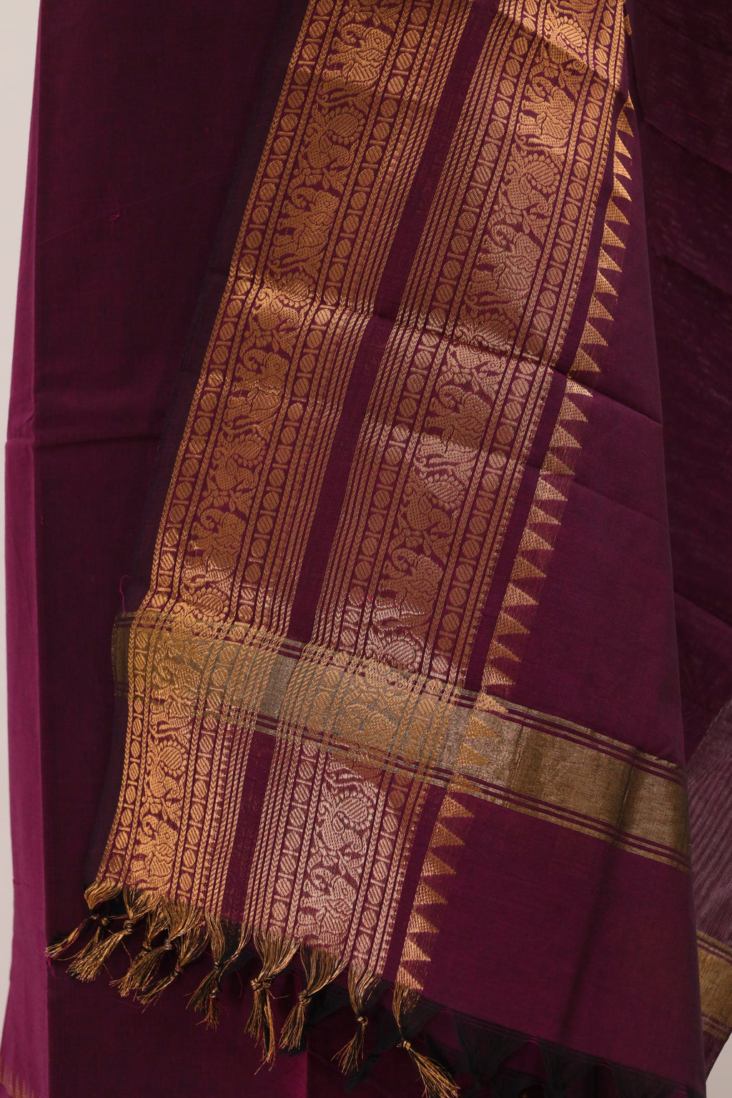 Wine color with Golden Border Chettinad Cotton Unstitched Salwar Suit - #NC091