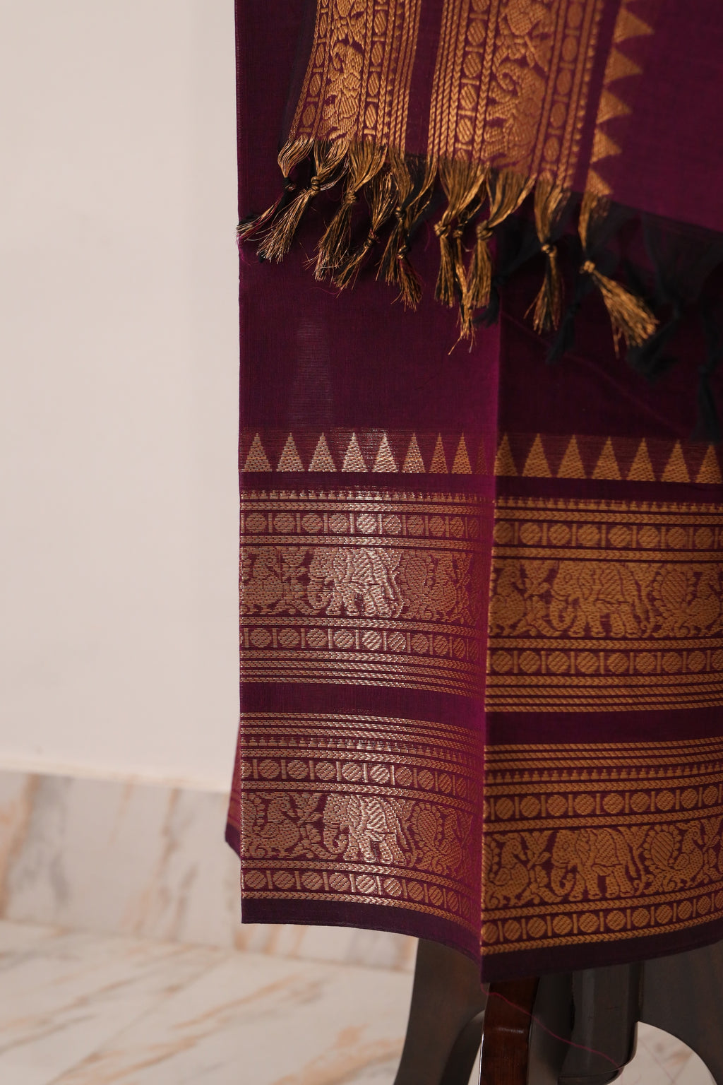 Wine color with Golden Border Chettinad Cotton Unstitched Salwar Suit - #NC091