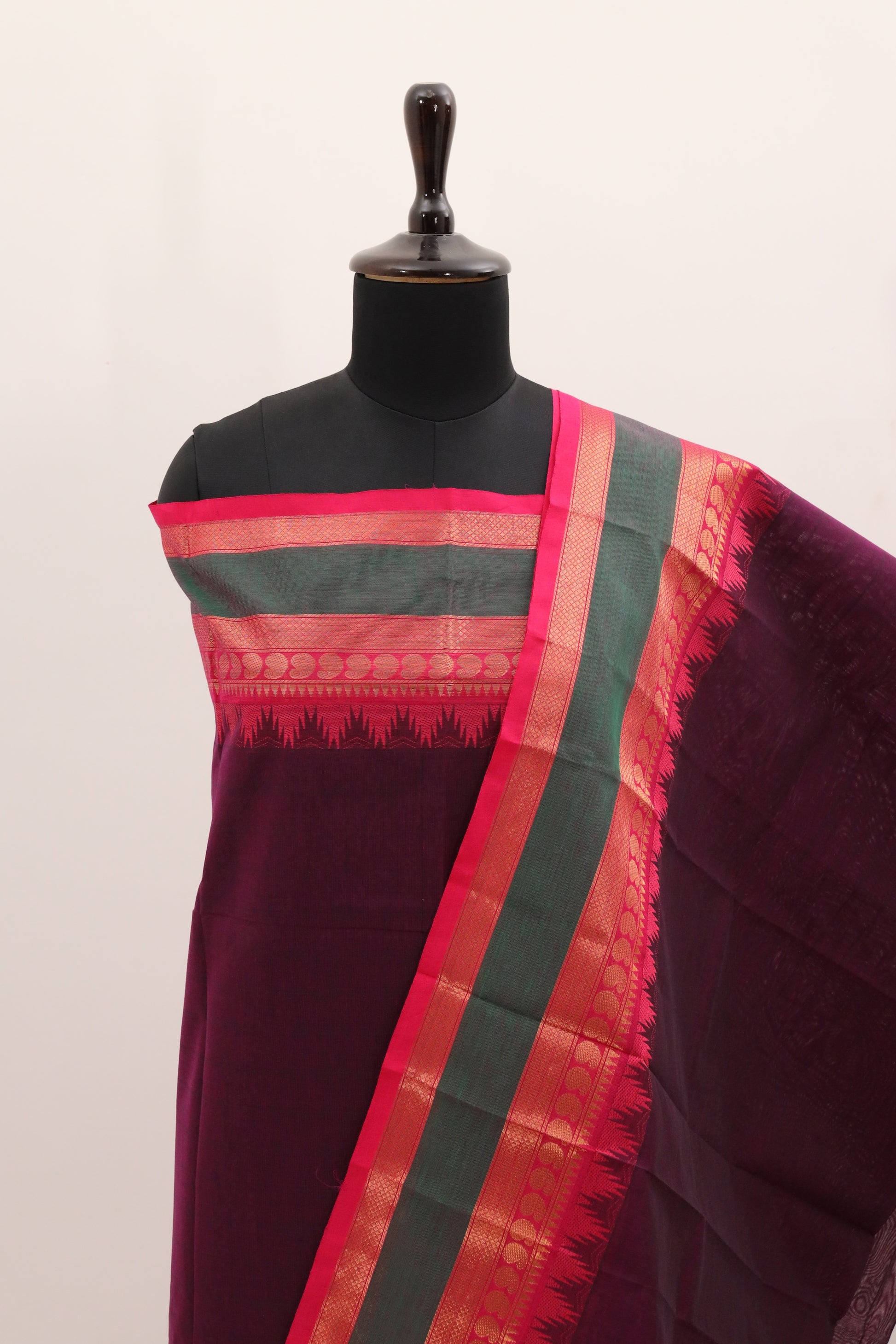 Grapes with Multi color Border Chettinad Cotton Unstitched Salwar Suit - #NC092