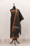 Black with Orange Border Chettinad Cotton Unstitched Salwar Suit - #NC093