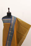 Greenish yellow with Skyblue color Border Chettinad Cotton Unstitched Salwar Suit - #NC094
