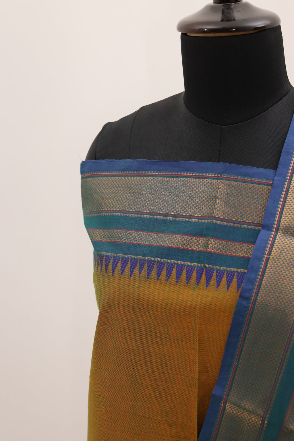 Greenish yellow with Skyblue color Border Chettinad Cotton Unstitched Salwar Suit - #NC094