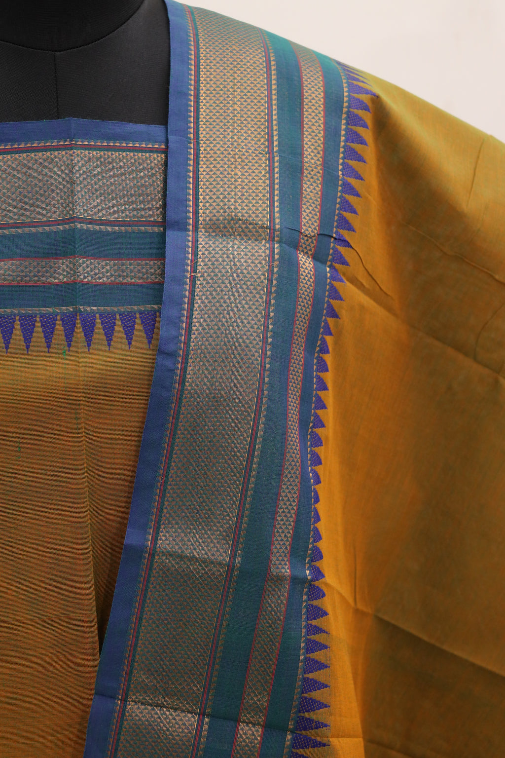 Greenish yellow with Skyblue color Border Chettinad Cotton Unstitched Salwar Suit - #NC094