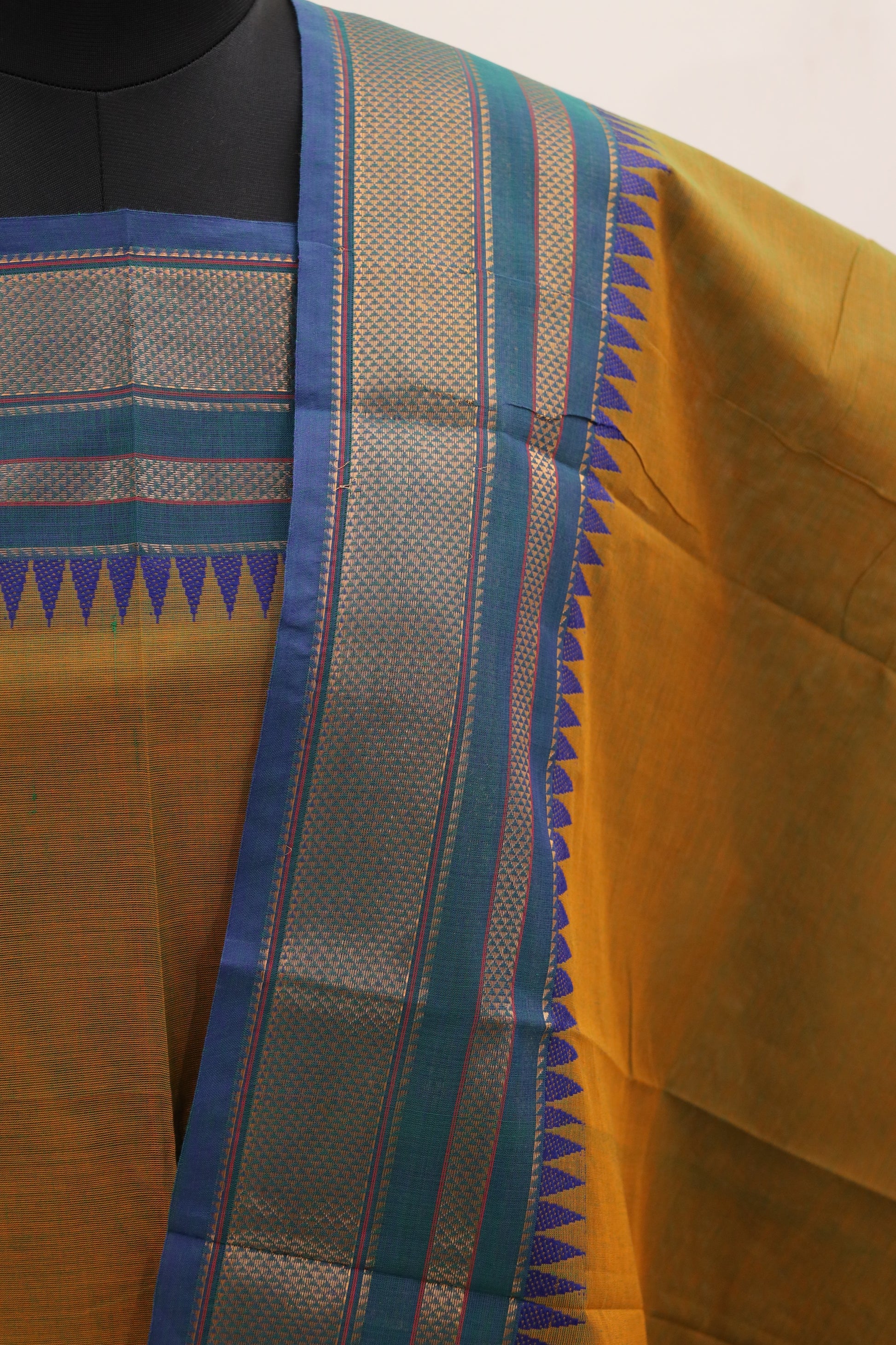 Greenish yellow with Skyblue color Border Chettinad Cotton Unstitched Salwar Suit - #NC094