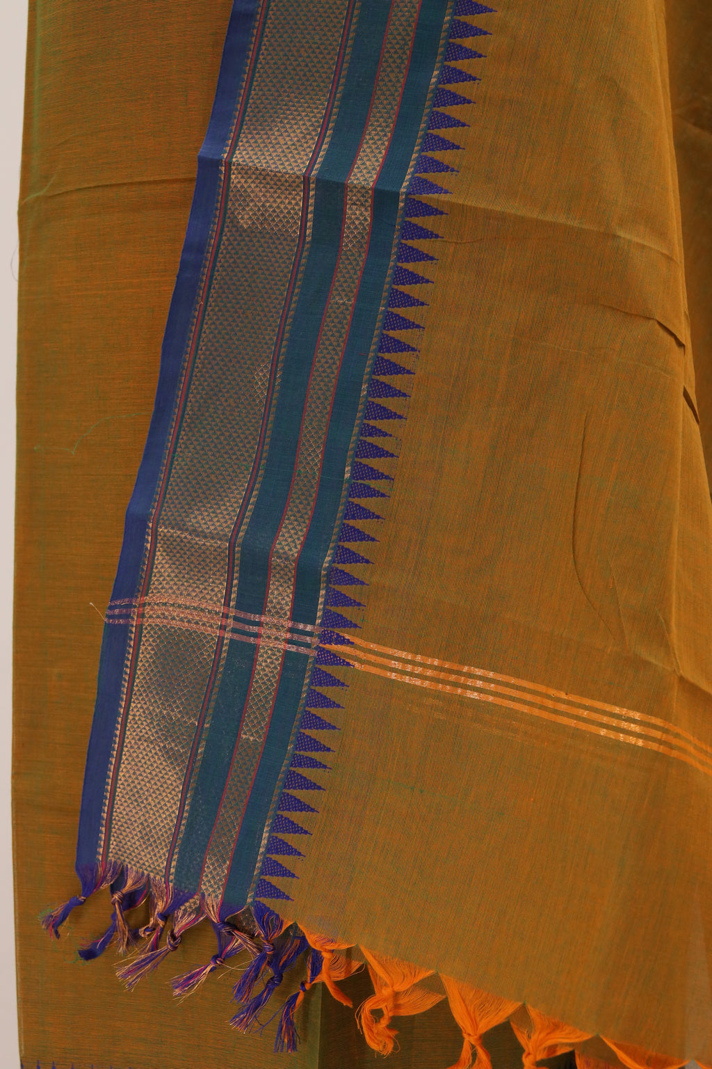 Greenish yellow with Skyblue color Border Chettinad Cotton Unstitched Salwar Suit - #NC094