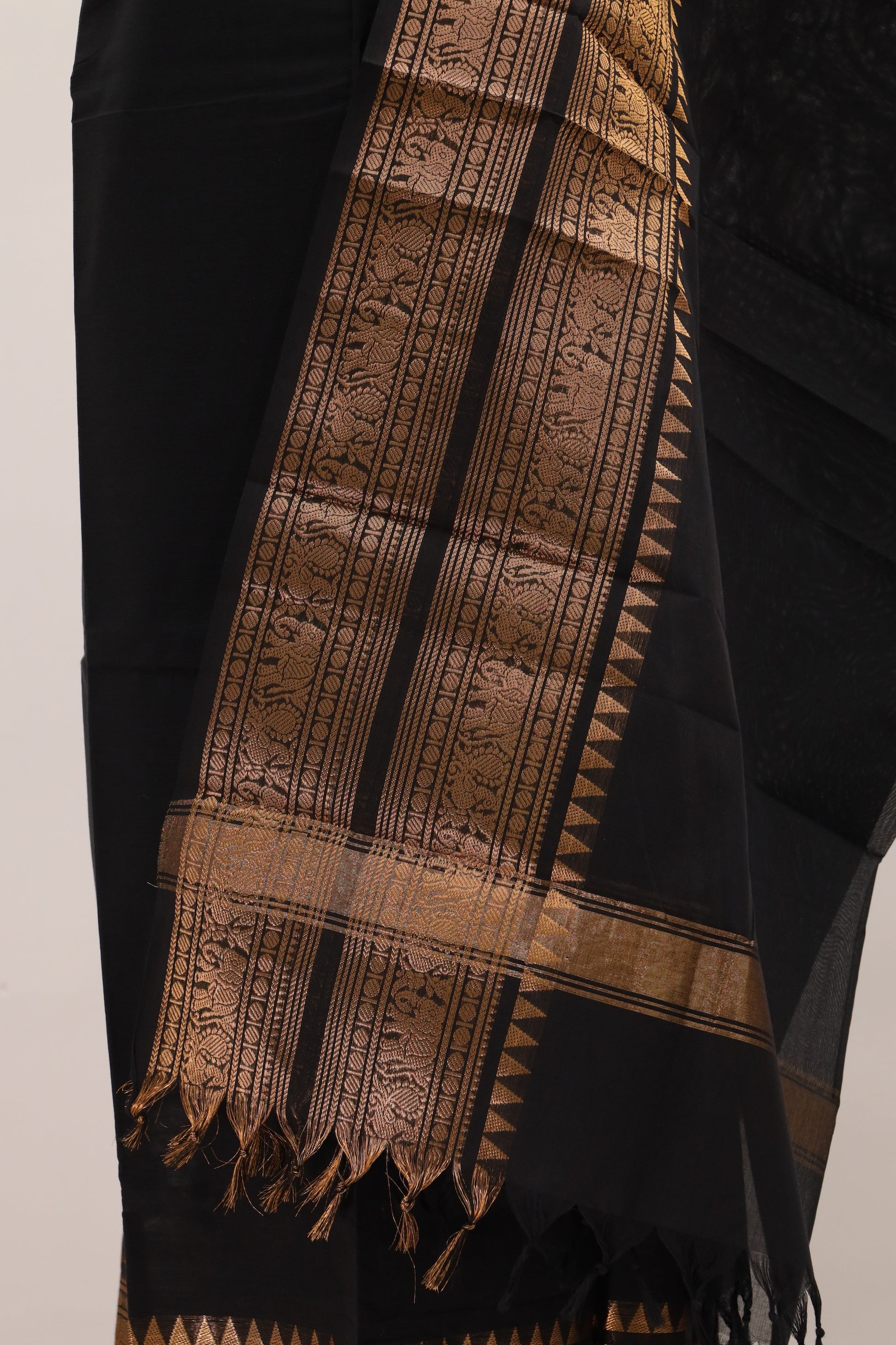 Black with Golden Border Chettinad Cotton Unstitched Salwar Suit - #NC0100