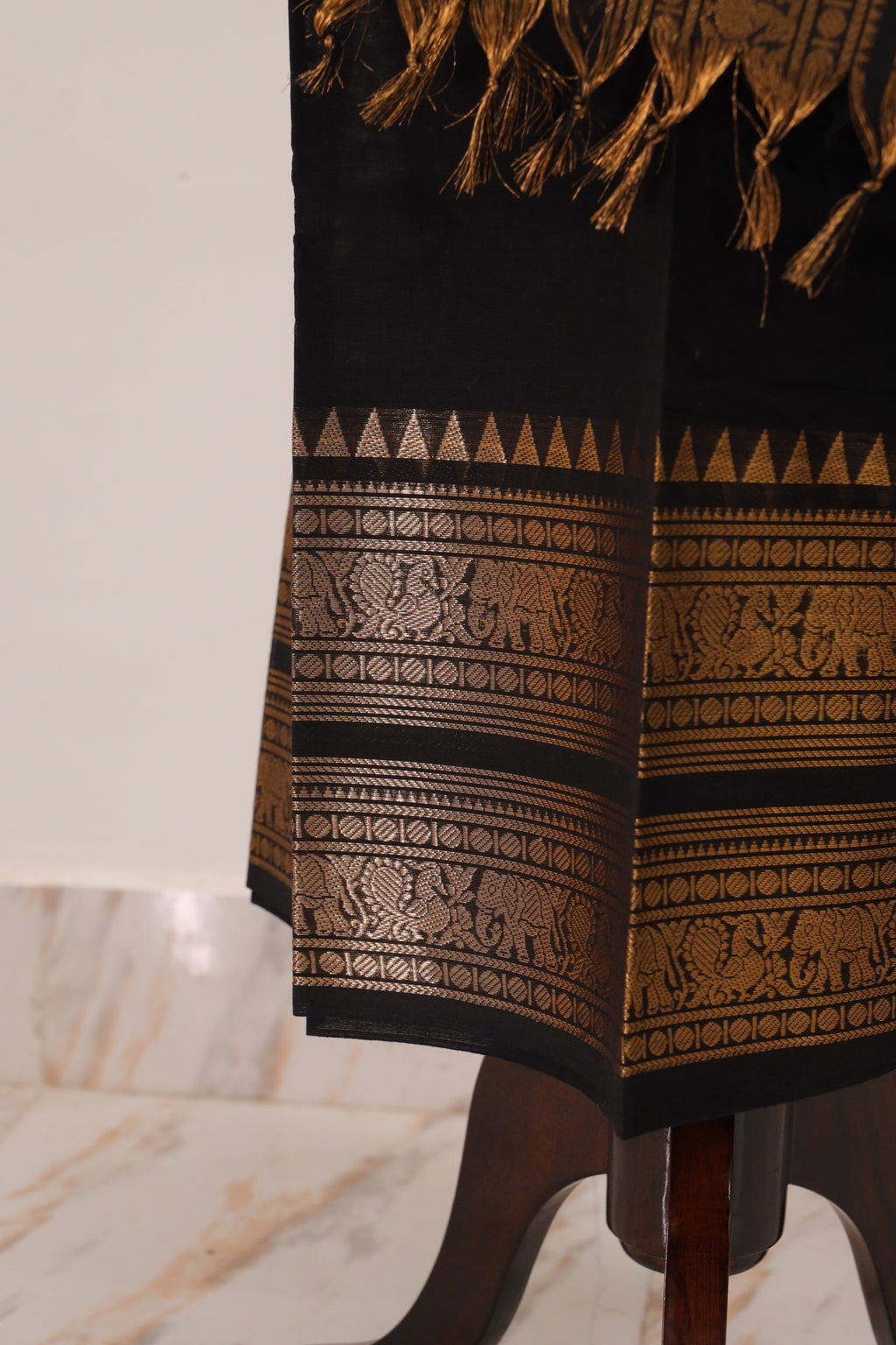 Black with Golden Border Chettinad Cotton Unstitched Salwar Suit - #NC0100