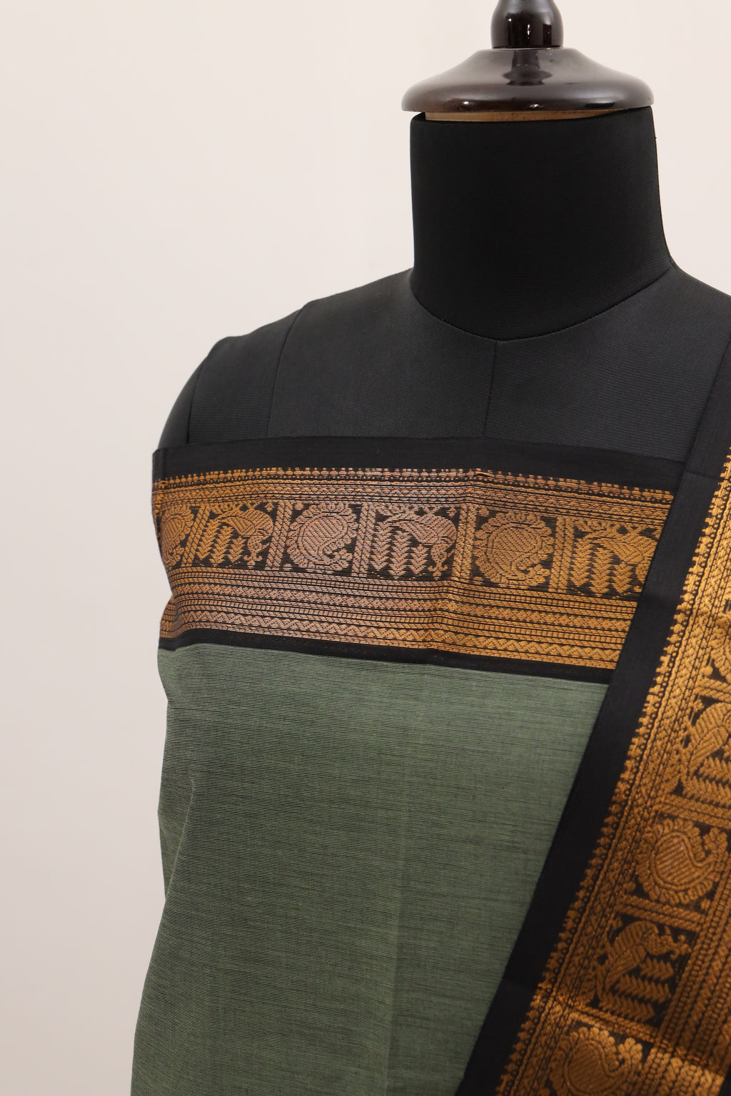 Grey with Golden Border Chettinad Cotton Unstitched Salwar Suit - #NC095